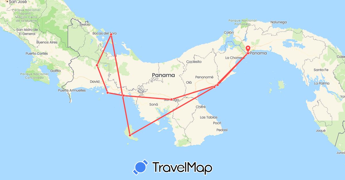 TravelMap itinerary: driving, hiking in Panama (North America)